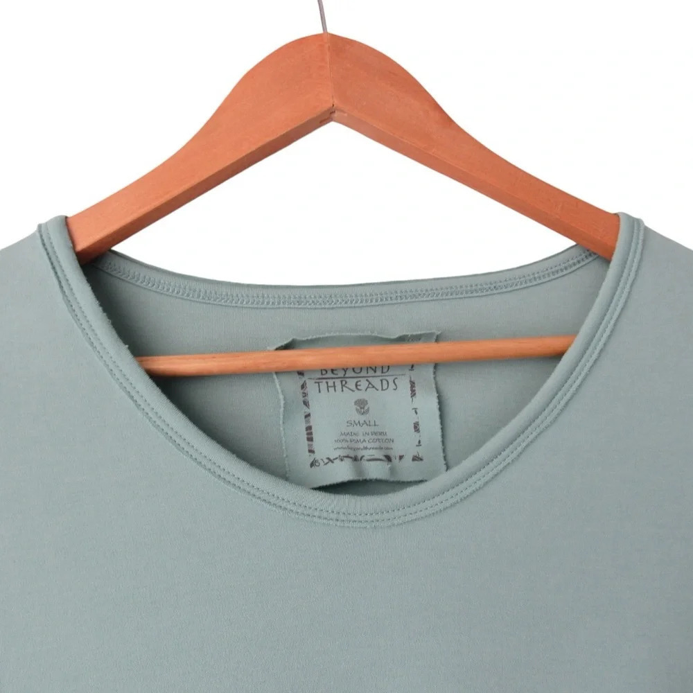 Beyond Threads Pima Cotton Pocket Tee Tunic Small Seaglass Green 3/4 Sleeve Peru - Picture 3 of 8